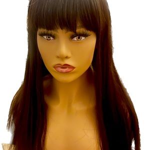 Black Long Straight Wigs with Bangs Synthetic Wig for Fashion Women